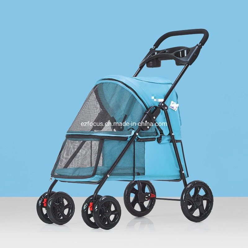 Quick Folding Pet Dog Stroller, Shockproof with 2 Front Swivel Wheels Rear Brake Wheels, Cup Storage Bags Holder Wbb16677