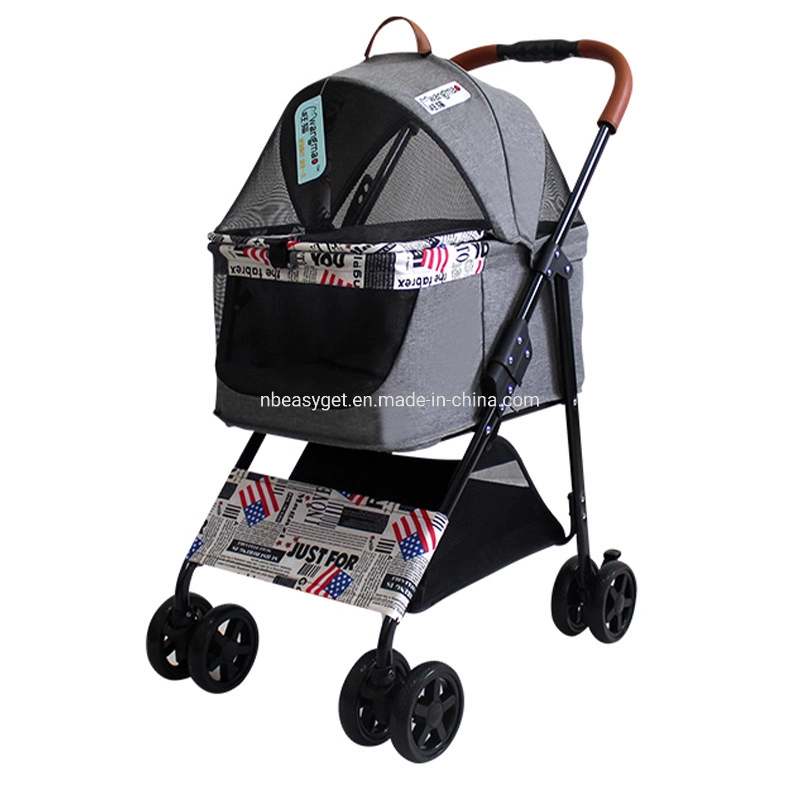 Portable Pet Stroller Cat Trolley, Dog Travel Cart Pram Shockproof Pet Detachable Strolling Cart, Puppy Pushchair Four-Wheeled, One Click Quick Folding Esg16676