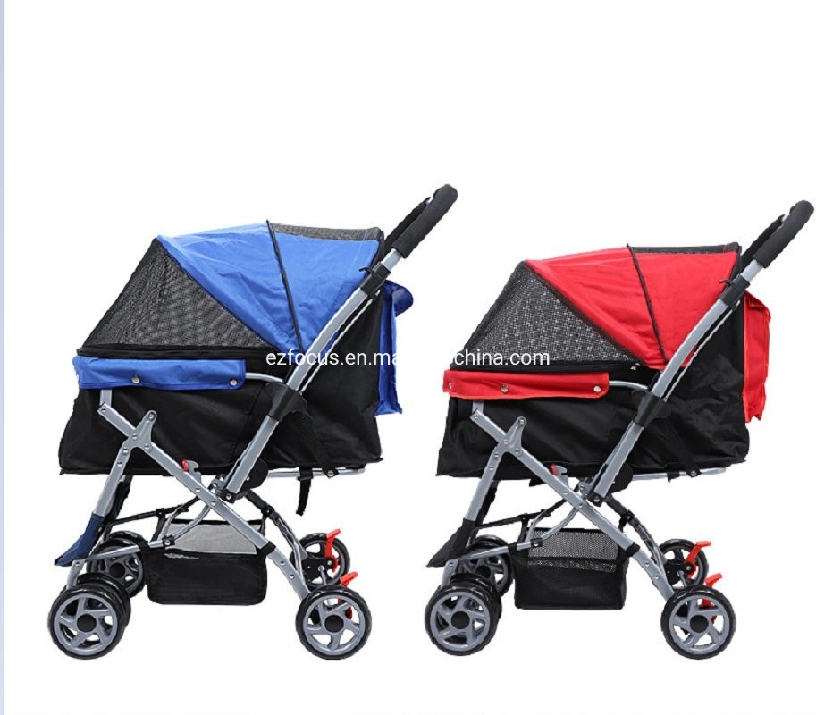 Four-Wheeled Reversible Pets Trolley Cats Dogs Carts Shockproof Durable Adjustable Direction One-Click Folding Quick Stroller Max Loading (30kg) Wbb16675
