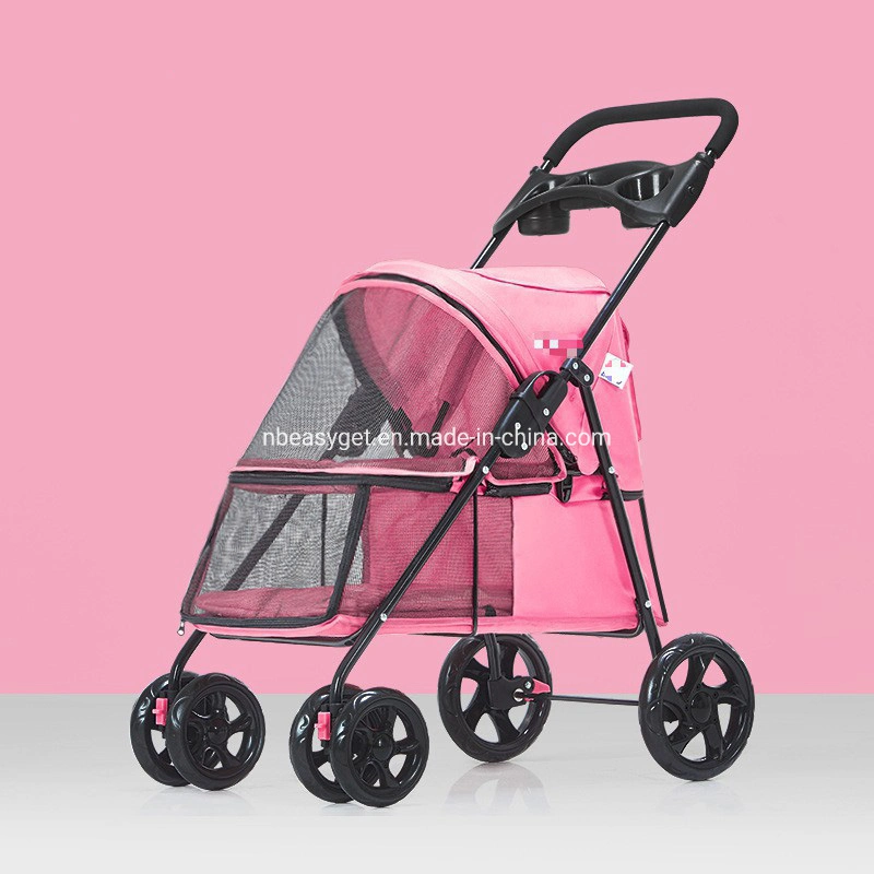 Buggy Pet Dog Stroller, Quick Folding, Shockproof with 2 Front Swivel Wheels &amp; Rear Brake Wheels, Cup &amp; Storage Bags Holder, Puppy Jogger Carrier Cart Esg16677