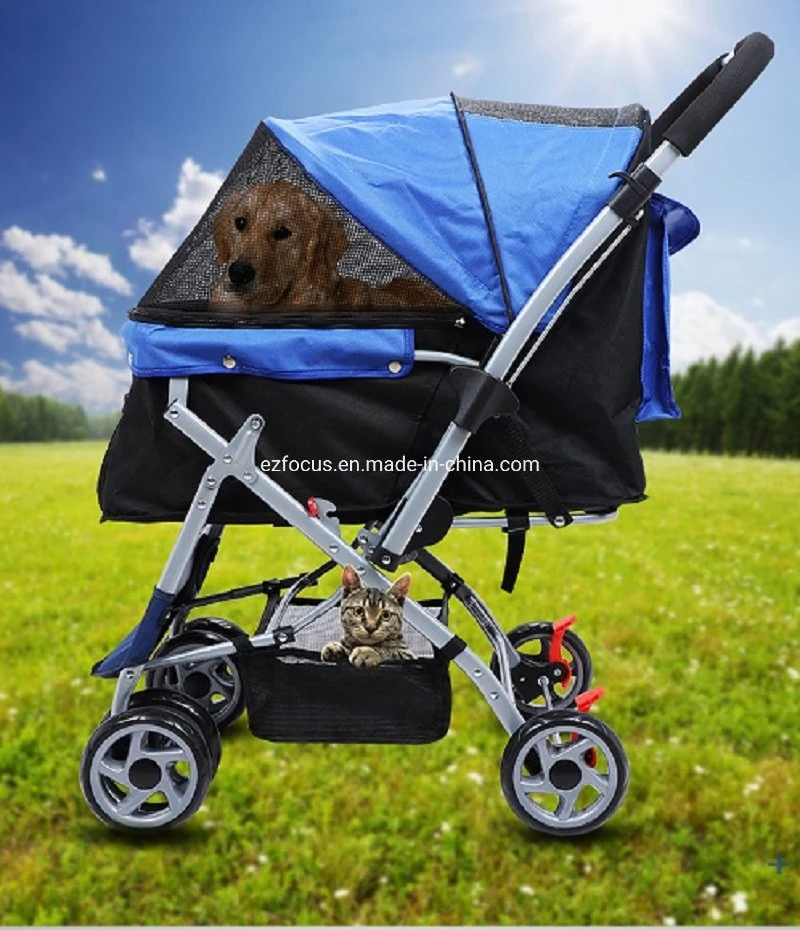 Four-Wheeled Reversible Pets Trolley Cats Dogs Carts Shockproof Durable Adjustable Direction One-Click Folding Quick Stroller Max Loading (30kg) Wbb16675