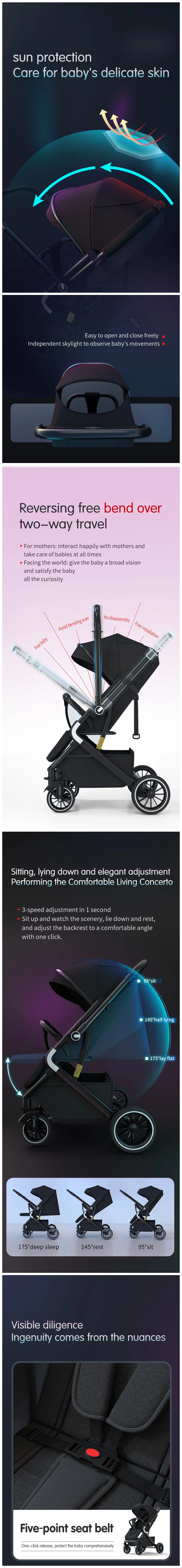 Light Weight Travel Pocket Baby Stroller Luxury Two-Way Push Bar Potable Pushchair