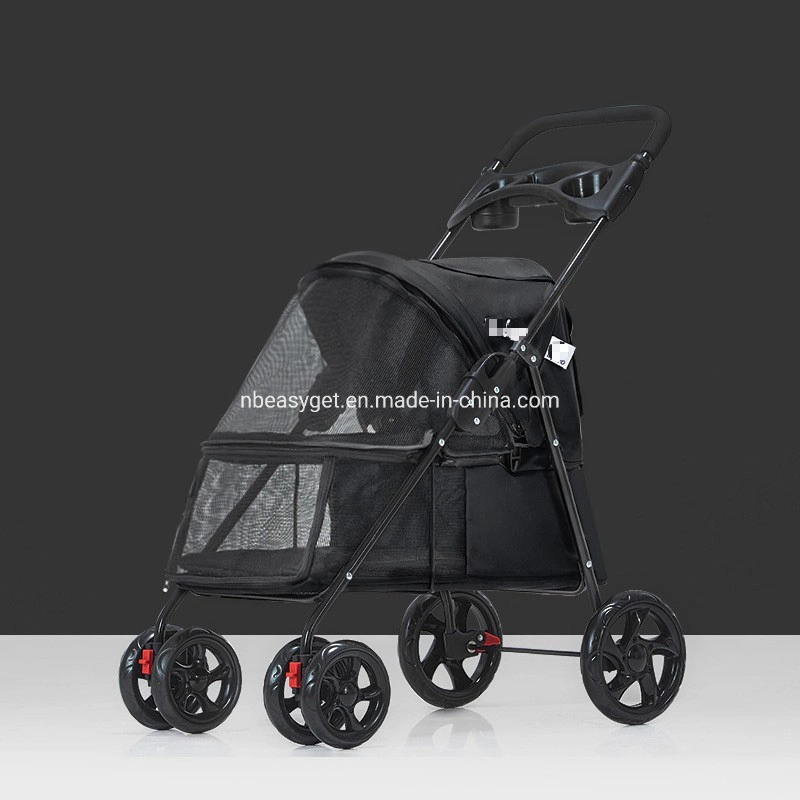 Buggy Pet Dog Stroller, Quick Folding, Shockproof with 2 Front Swivel Wheels &amp; Rear Brake Wheels, Cup &amp; Storage Bags Holder, Puppy Jogger Carrier Cart Esg16677