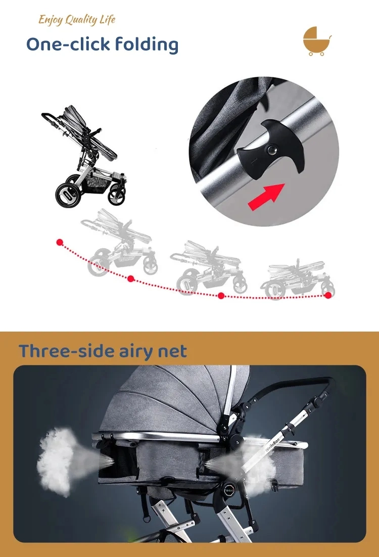 Wholesale High Quality 3 in 1 Baby Prams Luxury Large Wheels High Landscape Baby Stroller