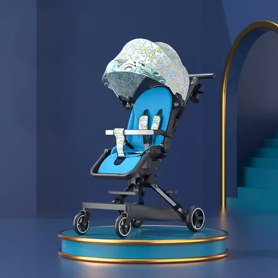 Baby Four Wheel Folding Sit Down High View Stroller Portable Two